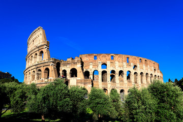 A blue sky day at the Colosseum in Rome