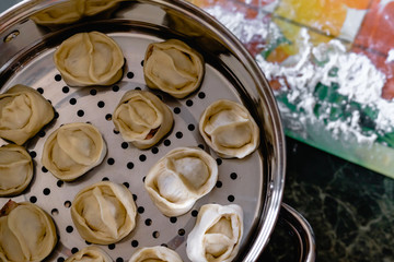Khinkali, manti, pose, buzi, dumplings - a traditional meat dish of central Asia.
