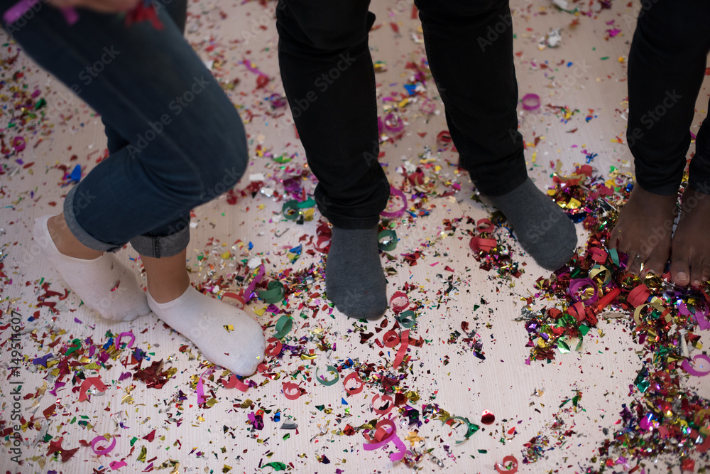 Poster confetti party multiethnic group of people