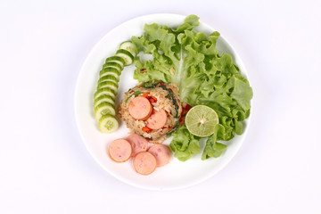 Thai food, Fried jasmine rice withsausage.