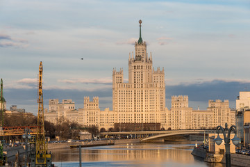 Obraz premium Moscow, view of the skyscraper on Kotelnicheskaya embankment