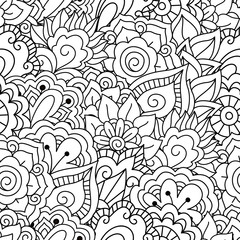Fototapeta premium Round element for coloring book. Black and white floral pattern.