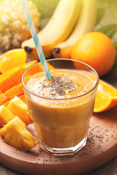 Smoothies with tropical fruits