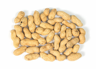 Dried peanuts isolated on white background.