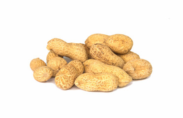 Dried peanuts isolated on white background.