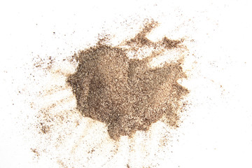 Pile of fresh ground coffee powder isolated on white background.