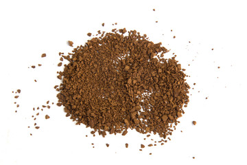 Pile of fresh ground coffee powder isolated on white background.