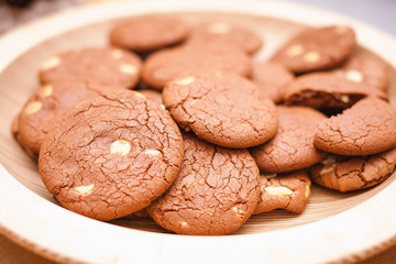 home baked chocolate brown cookies on a plate