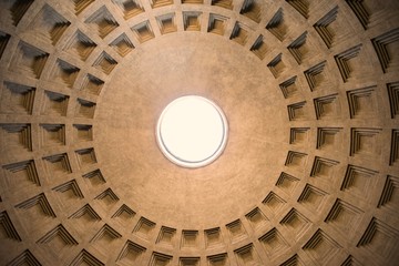 Centered view of the Pantheon dome hole /oculus/, Rome, Italy.