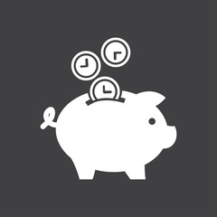 Time is money piggy bank icon. Flat design style.