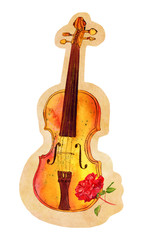 Fototapeta premium Cutout of watercolour violin and rose drawing on old paper