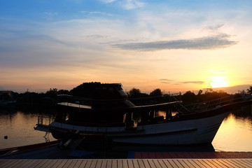 boat at sunset at bangtaboon,Phetchaburi Province,thailand