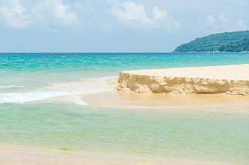 White sand ridge on the tropical beach with turquoise blue sea in Kata beach Phuket Thailand - 149541637