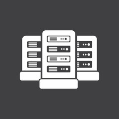 Network servers in data center icon. Flat design style.