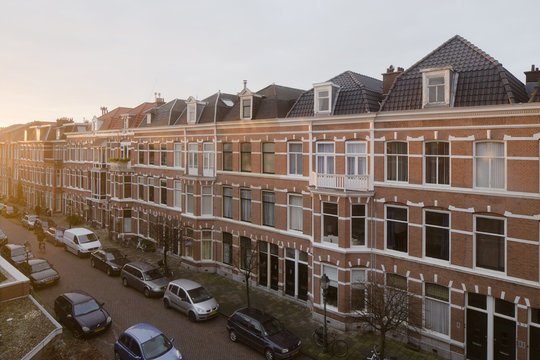 houses in sunset in the hague
