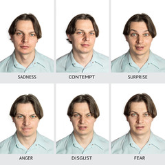 Chart of six universal human microexpressions with names