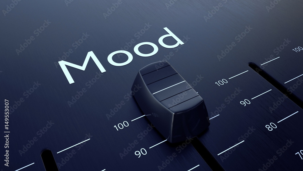 Poster sliding fader with mood inscription. conceptual 3d rendering