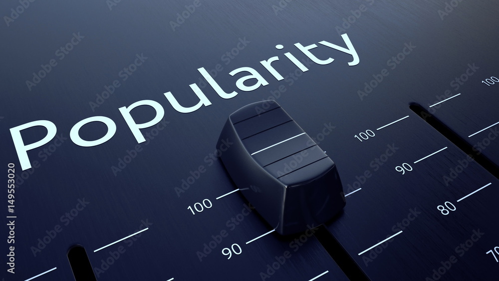 Aufkleber sliding fader with popularity inscription. conceptual 3d rendering