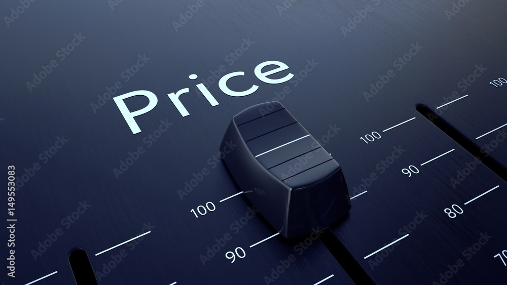 Aufkleber sliding fader with price inscription. conceptual 3d rendering