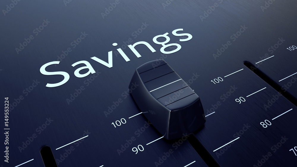 Poster sliding fader with savings inscription. conceptual 3d rendering