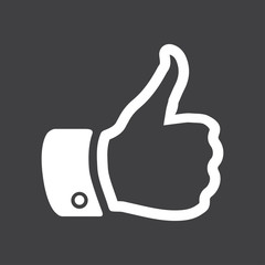 Like  icon. Hand finger up sign. Thumb up symbol. Flat design style. 