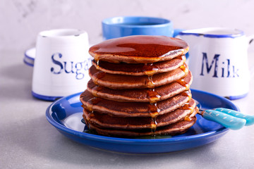 Pile of stout and chocolate pancakes