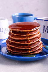 Pile of stout and chocolate pancakes