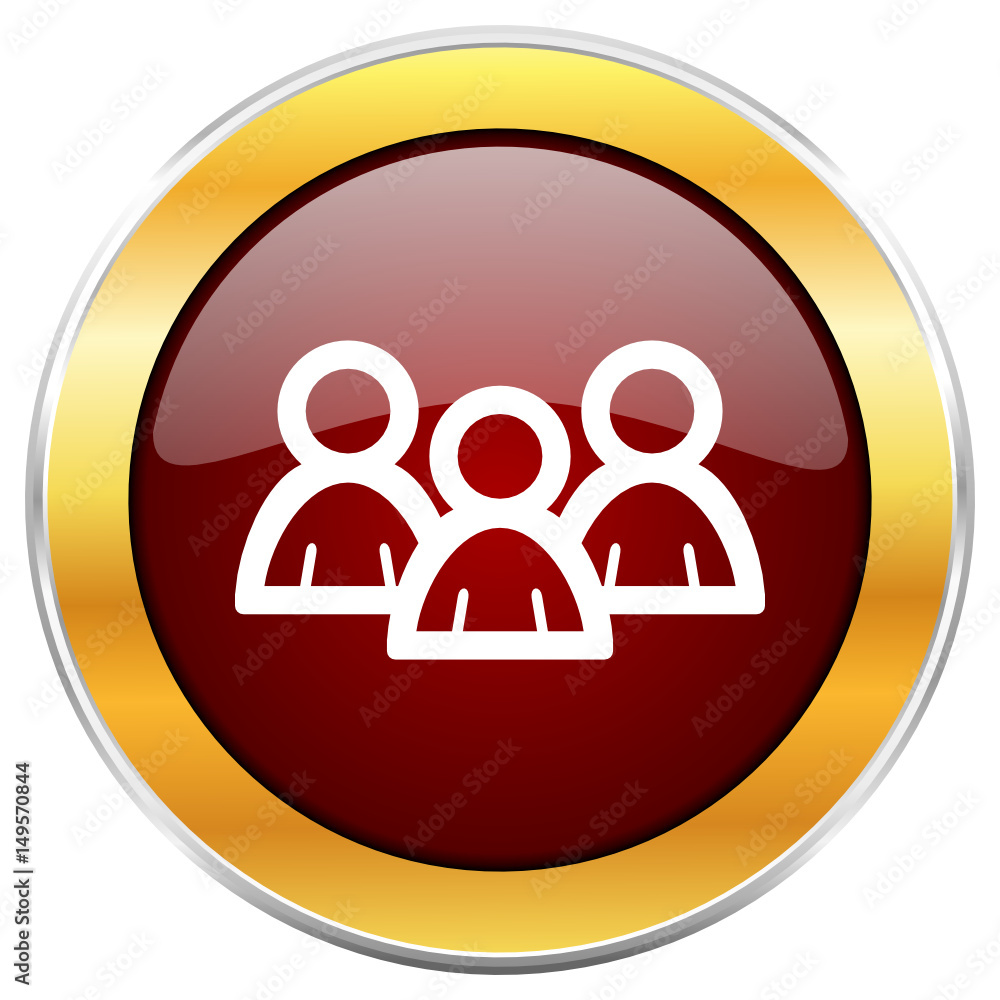 Poster Forum red vector icon with golden border isolated on white background.  
