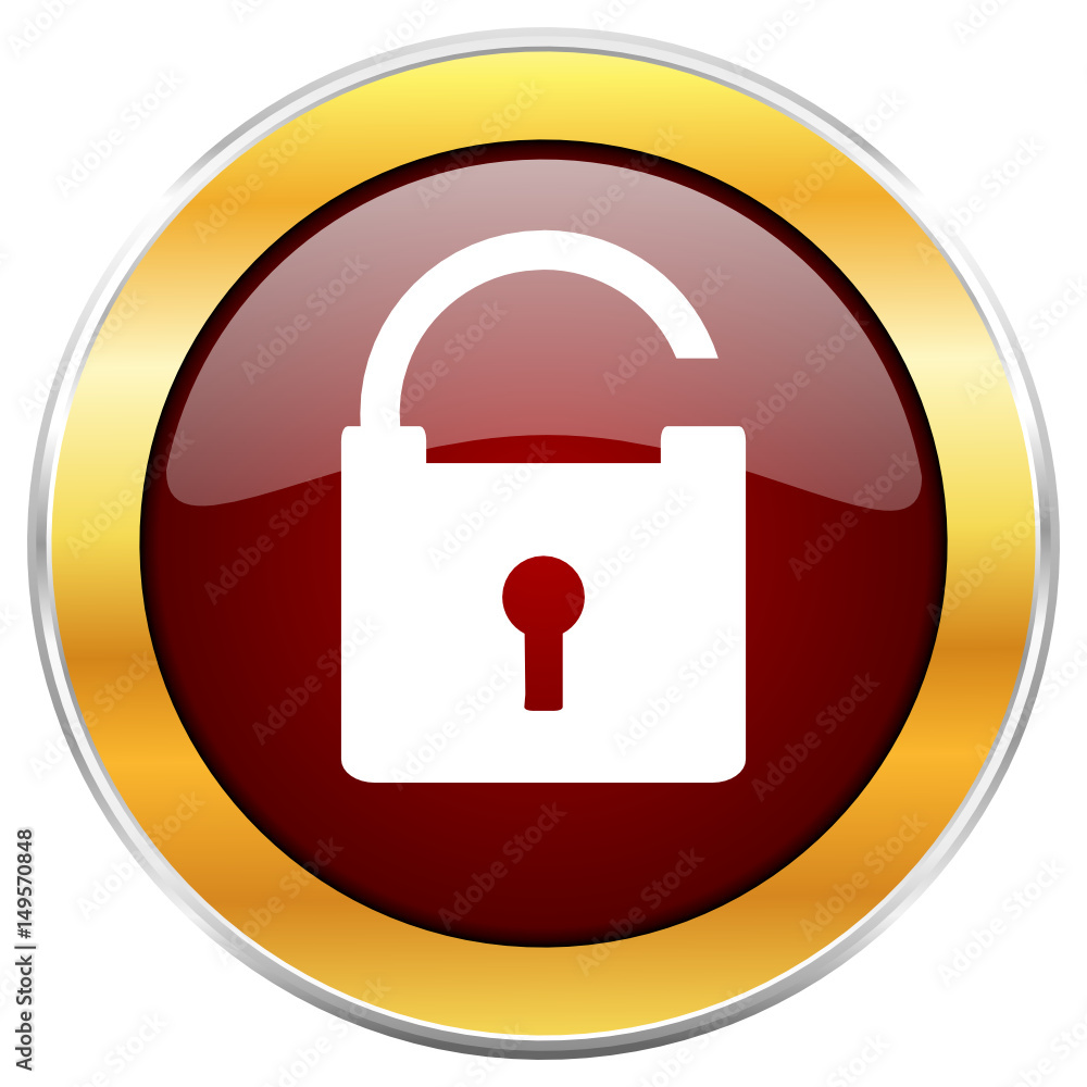 Aufkleber Padlock red vector icon with golden border isolated on white background.  
