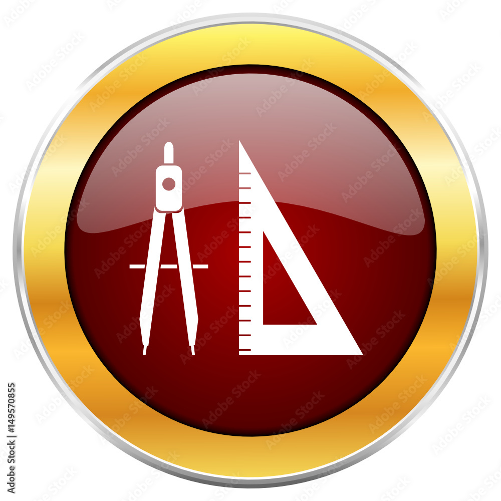 Poster Design red vector icon with golden border isolated on white background.