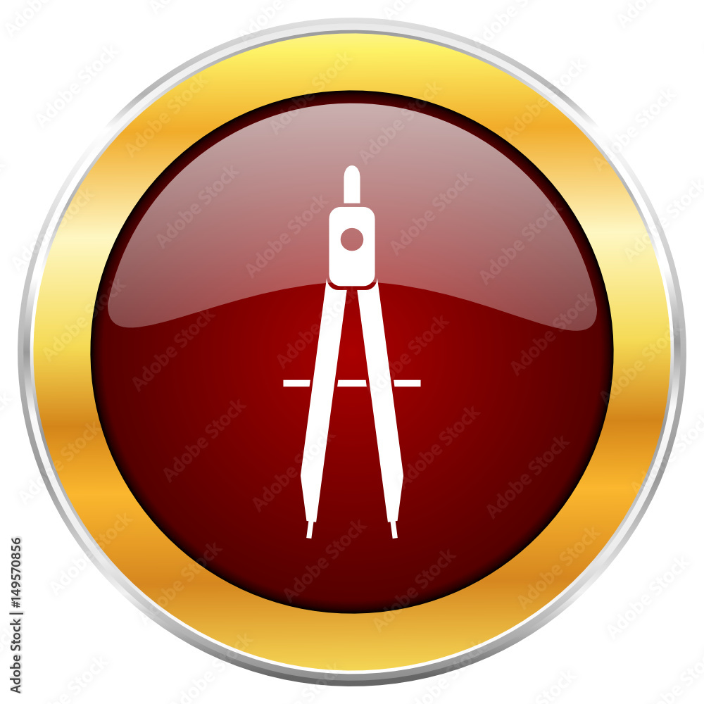 Poster Design red vector icon with golden border isolated on white background.