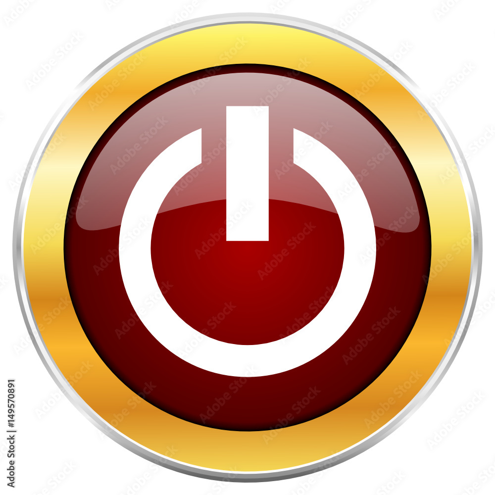 Poster power red vector icon with golden border isolated on white background.