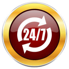 Service red vector icon with golden border isolated on white background.