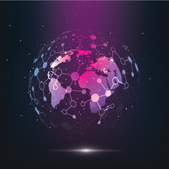 Sphere with Connected Lines and Dots. Global Digital Connections. Globe Grid. Wireframe Illustration. 3D Technology Style. Networks.