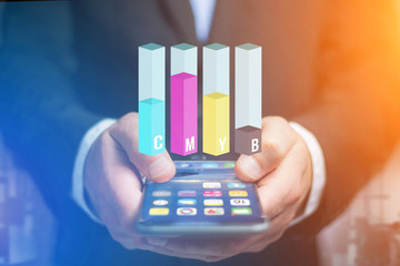 Concept of a CMYB Inkjet level interface over a device - Computer and technology concept
