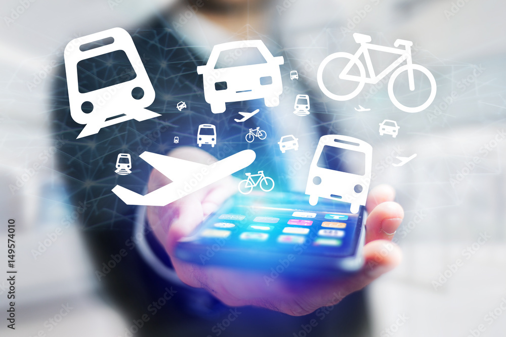 Aufkleber concept of checking different way to go on holidays on a device - travel concept