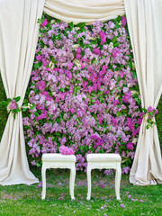 Dekoration für eine Hochzeit - Flieder - Blumen - Wand - Floristik - Fest