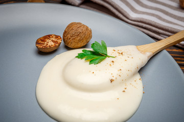 Bechamel sauce on the plate
