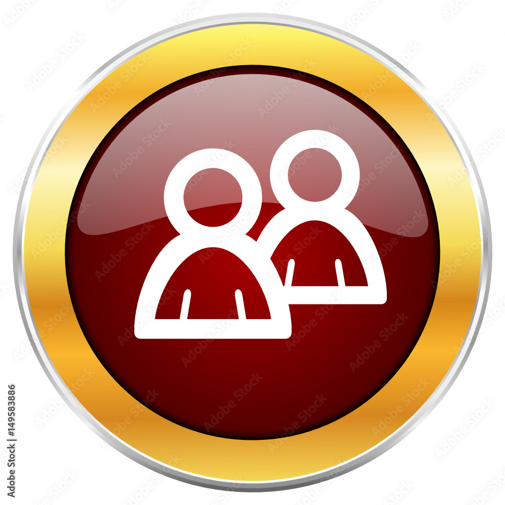 Poster forum red vector icon with golden border isolated on white background.