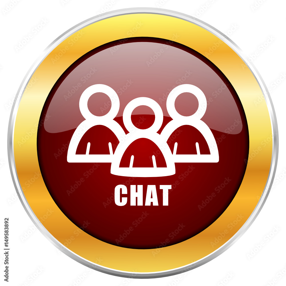 Poster Chat red vector icon with golden border isolated on white background.  
