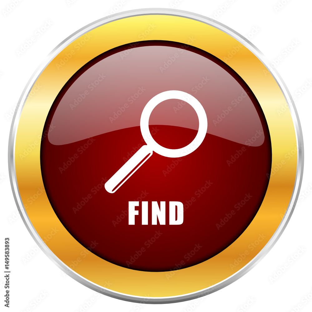 Poster Find red vector icon with golden border isolated on white background.  
