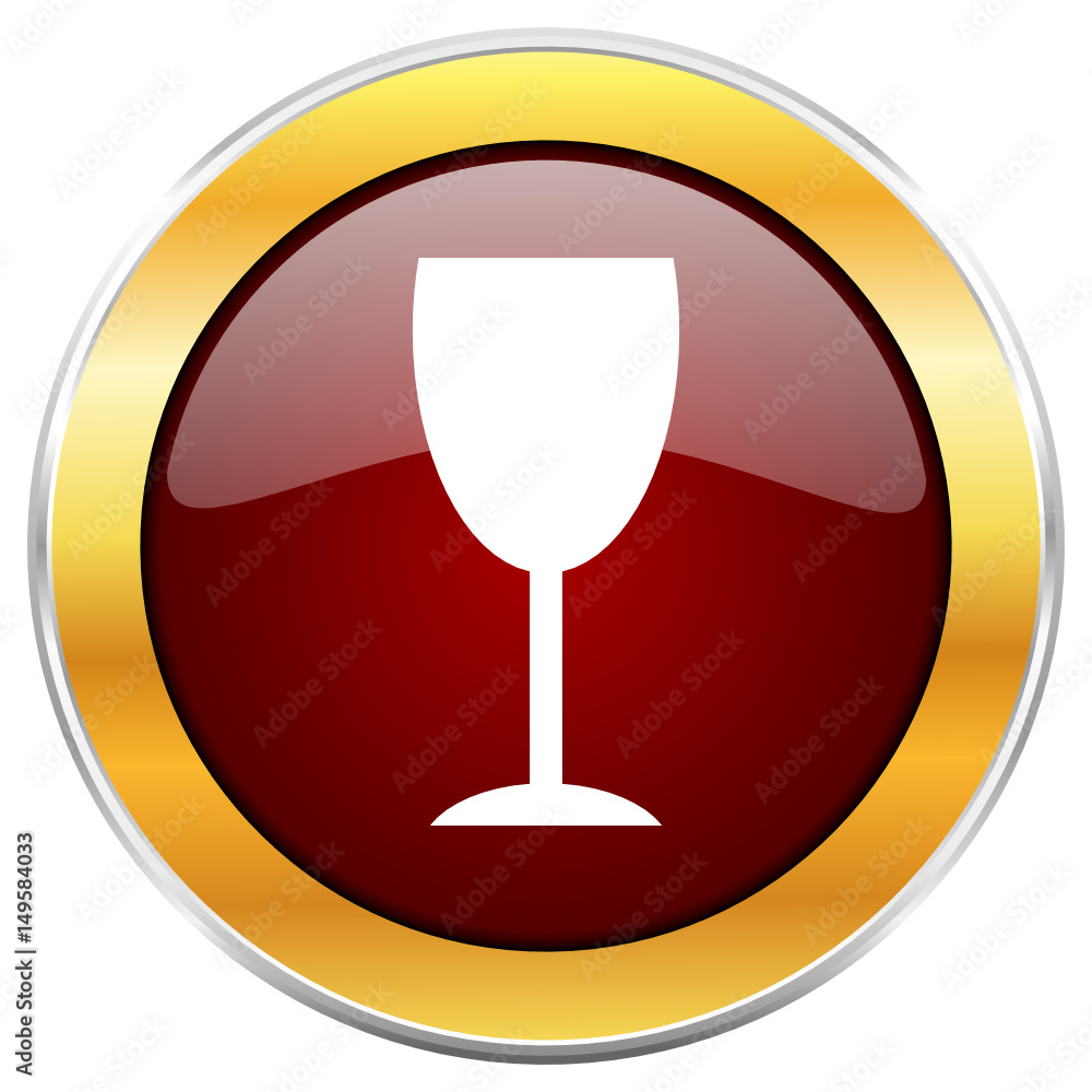 Poster alcohol red vector icon with golden border isolated on white background.