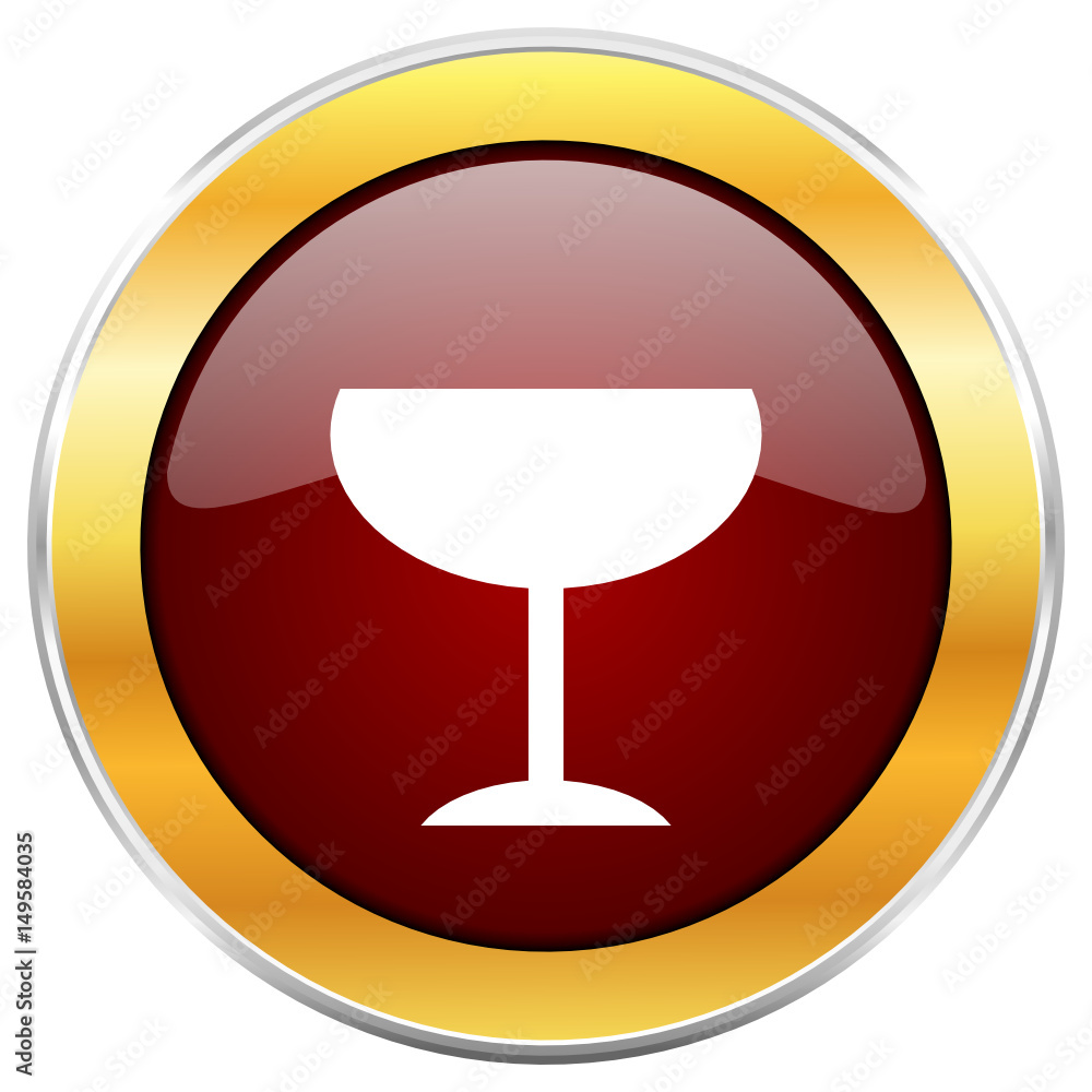 Poster alcohol red vector icon with golden border isolated on white background.
