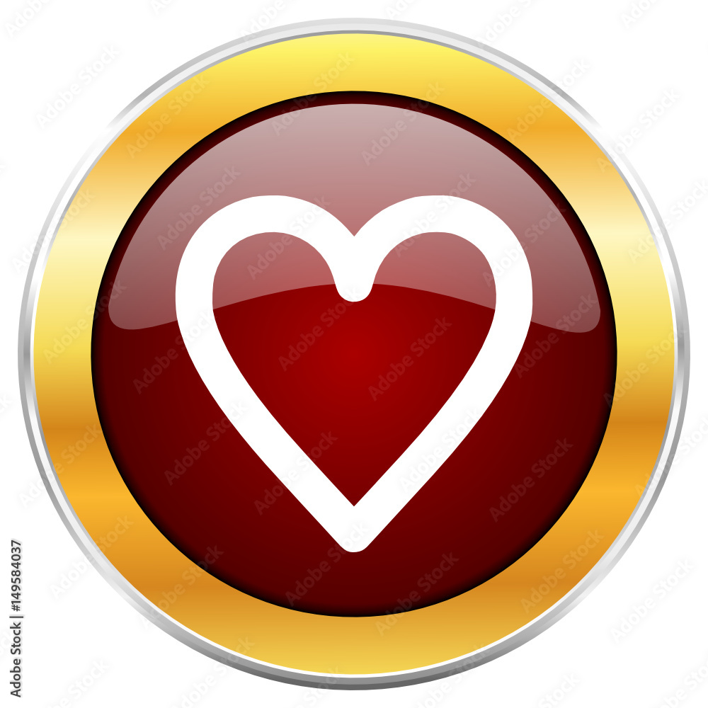 Poster heart red vector icon with golden border isolated on white background.