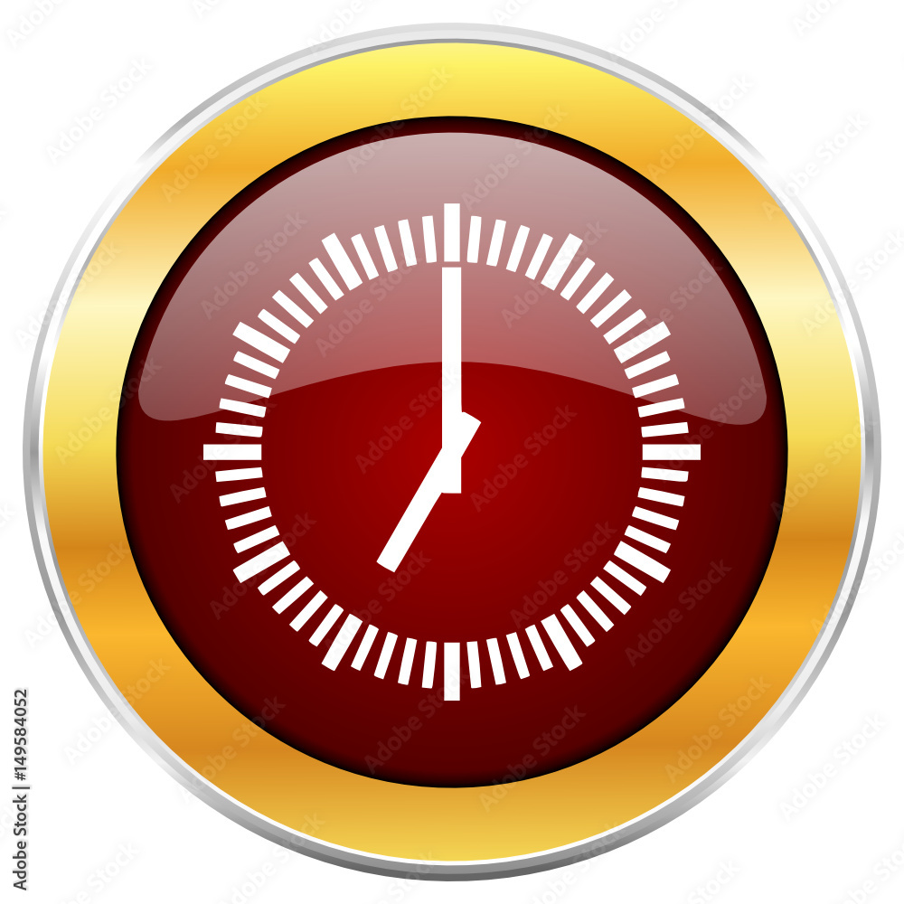 Poster time red vector icon with golden border isolated on white background.