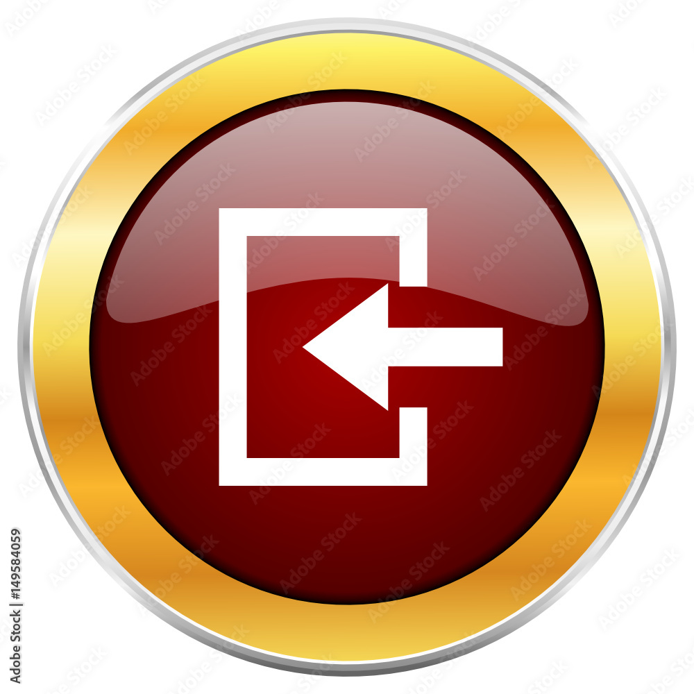 Poster enter red vector icon with golden border isolated on white background.