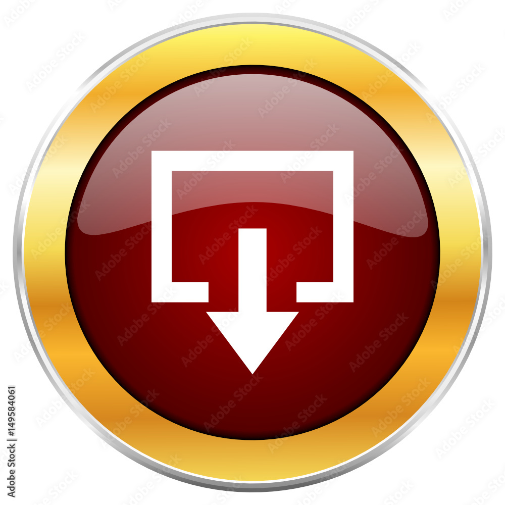 Aufkleber exit red vector icon with golden border isolated on white background.