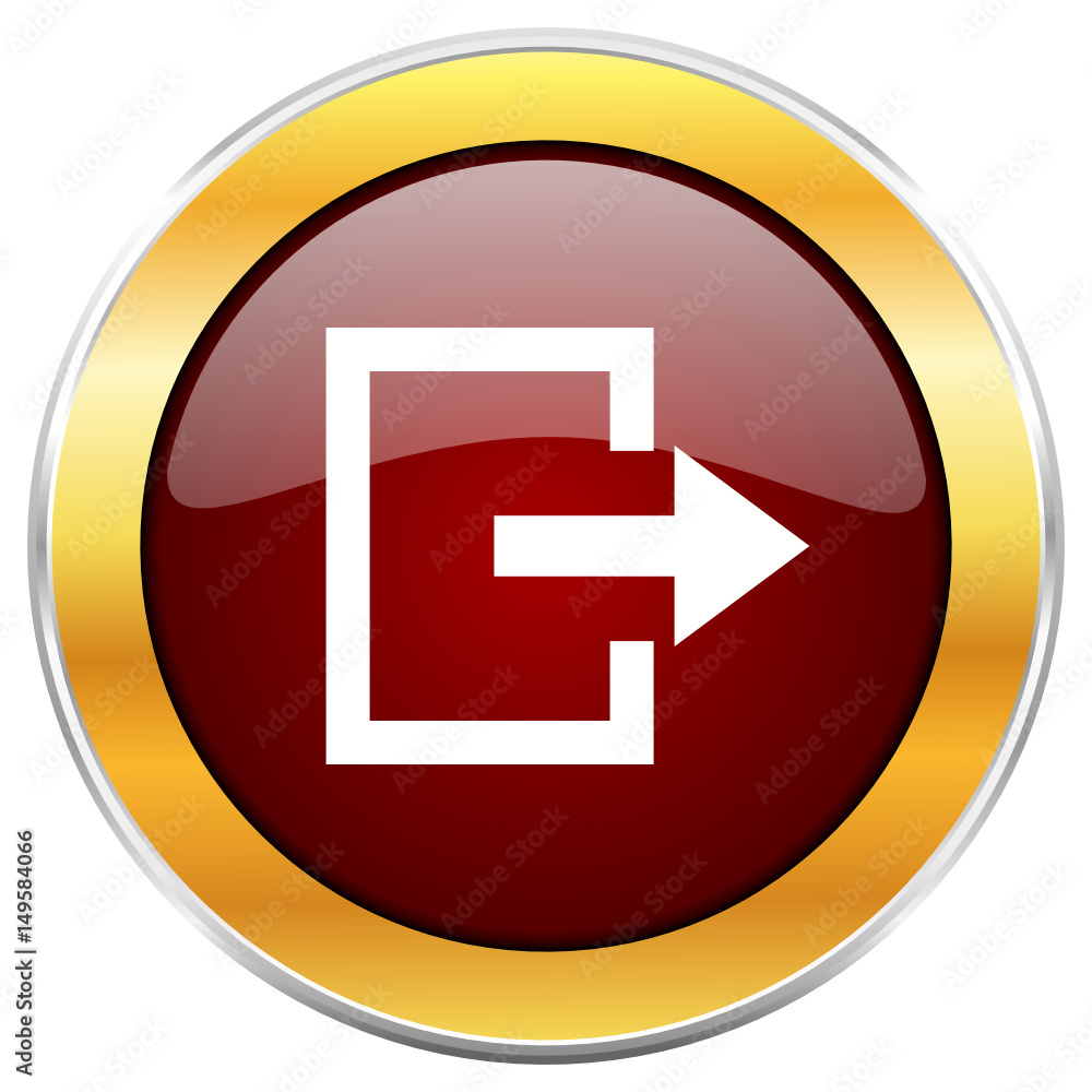 Poster exit red vector icon with golden border isolated on white background.