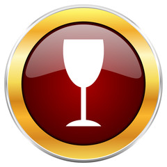 Alcohol  red vector icon with golden border isolated on white background.