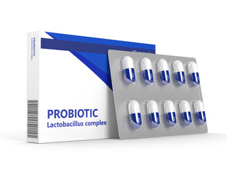 3d render of probiotic pills over white